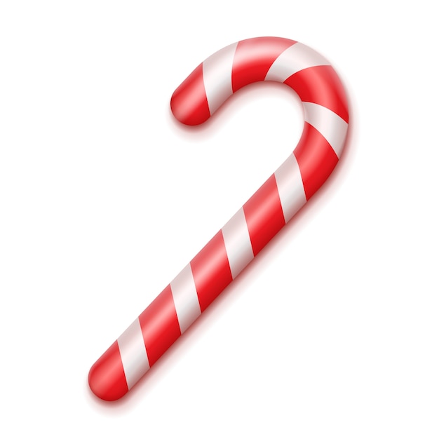ベクトル縞模様の赤と白のクリスマスキャンディケインは、背景に分離された上面図をクローズアップ