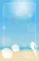 Бесплатное векторное изображение Векторный летний пляжный фон с голубым небом, песчаным пляжем и моллюсками