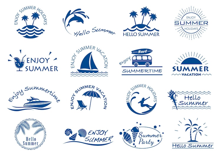 Free Vector vector summer symbol icon set isolated on a white background