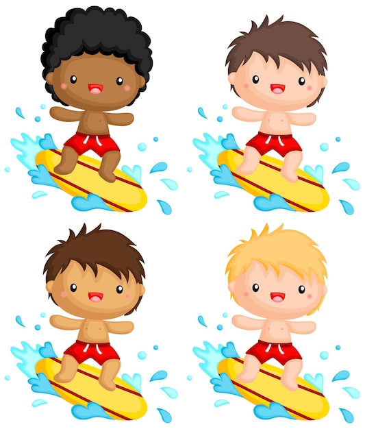 Free vector a vector of surfer with multiple skin tones options