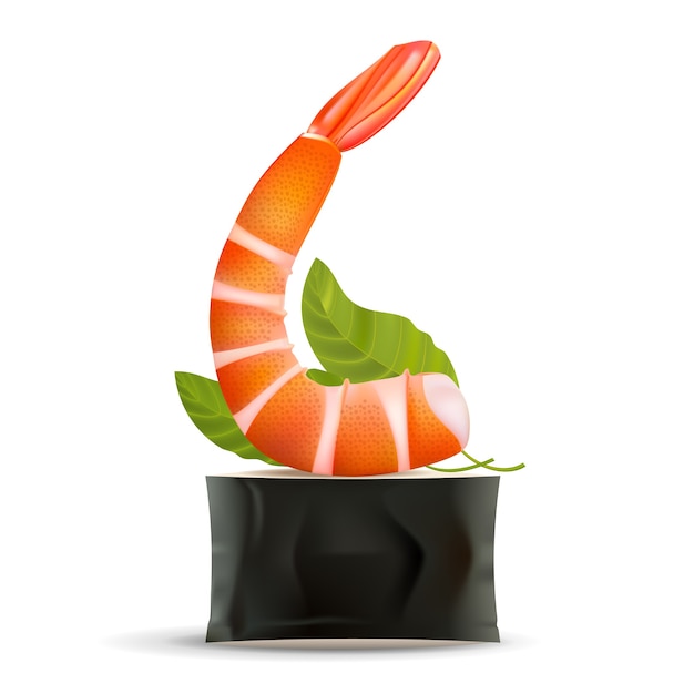 Бесплатное векторное изображение Вектор суши. креветки и зеленые листья в рулоне
