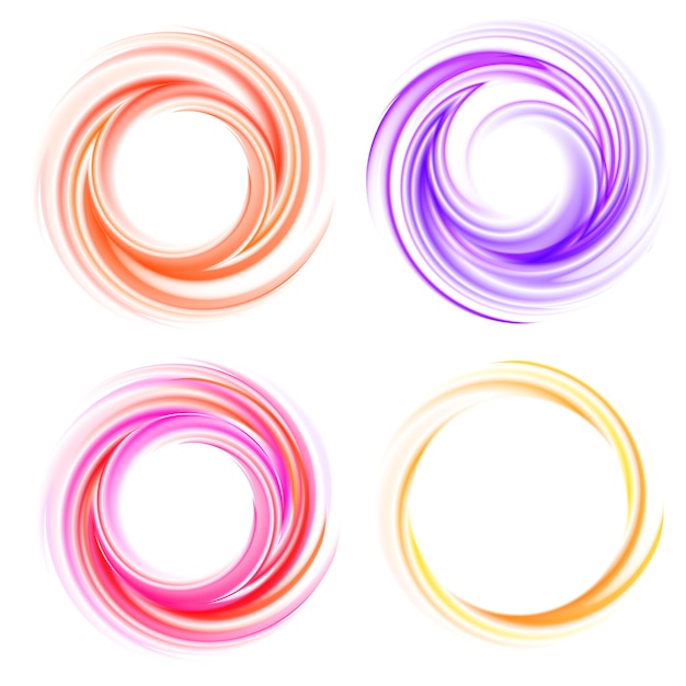 Векторный набор закрученного. Цветовая спираль, эффект завитка, блестящий и яркий, вращение и движение