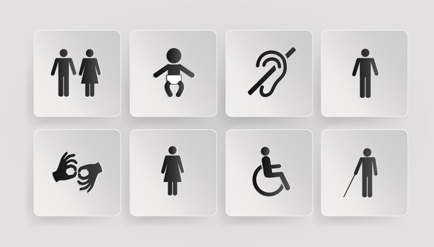 vector symbols of disabled, toilets, baby and mother room