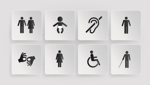 Бесплатное векторное изображение Векторные символы инвалидов, туалетов, детской и матери комнаты