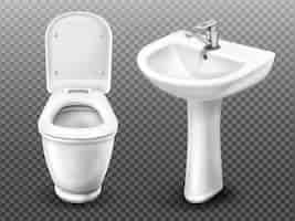 Free vector vector toilet bowl and sink for bathroom