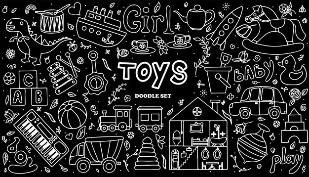 Набор векторных игрушек каракули наклейки рука рисовать коллекцию игрушек иконок для детского душа или записки мило ...