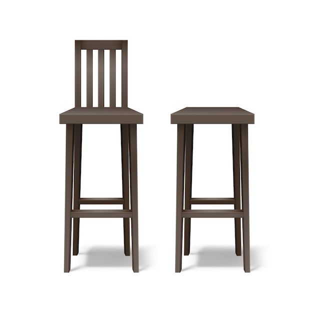 Free vector vector two dark brown wooden bar stools front view isolated on white background