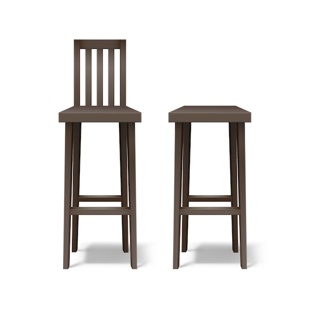 벡터 두 어두운 갈색 나무 바 의자 전면보기 흰색 배경에 고립