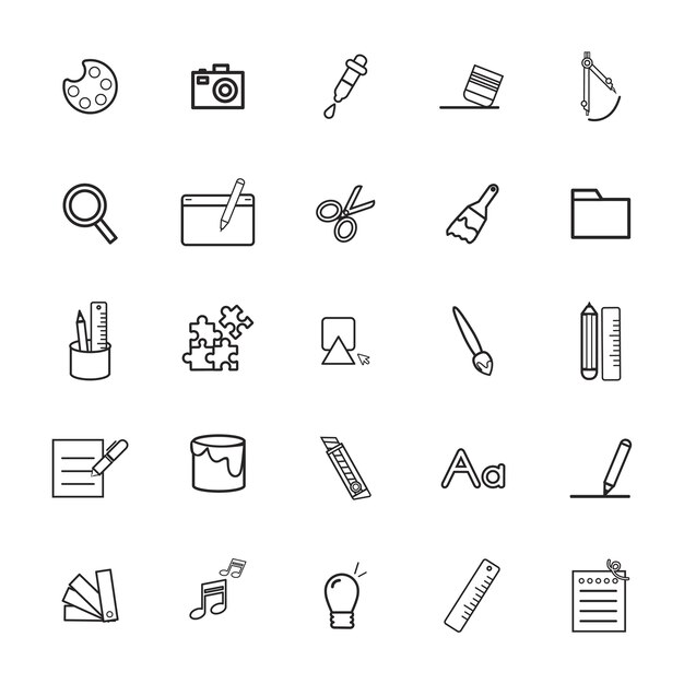 Art materials and artist supplies. Sketching, drawing and painting tools  icons Stock Vector by ©IconicBestiary 306117526