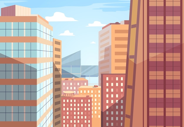 Free vector vector urban landscape. window and roof, sunbeams on facade, design town and city