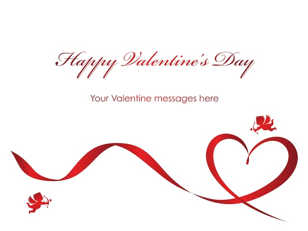 Free vector vector valentine card template with a red ribbon, cupids, and text space.