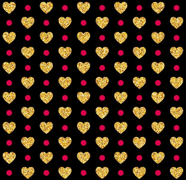 Vector Valentines day seamless pattern background with hearts of gold and black. Vector illustration EPS10