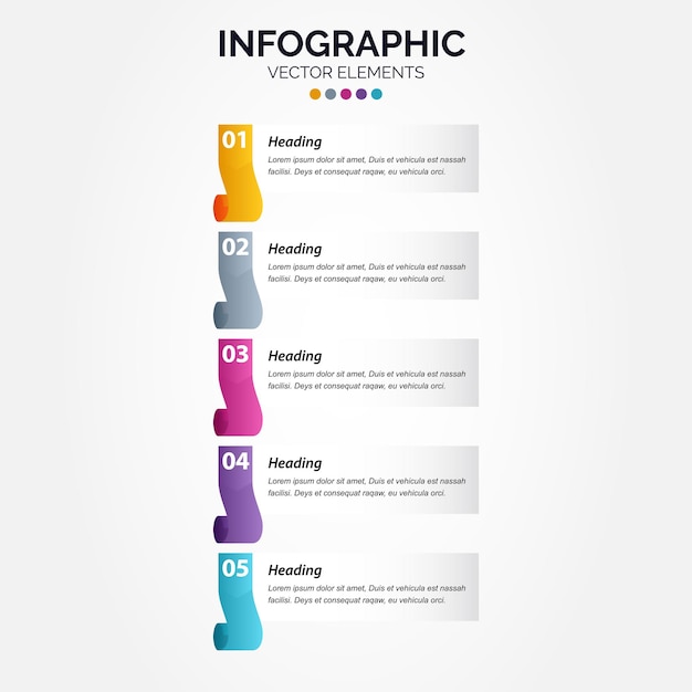 Design infografico verticale vettoriale con icone 5 opzioni o 5 passaggi diagramma di flusso diagramma di flusso grafico delle informazioni