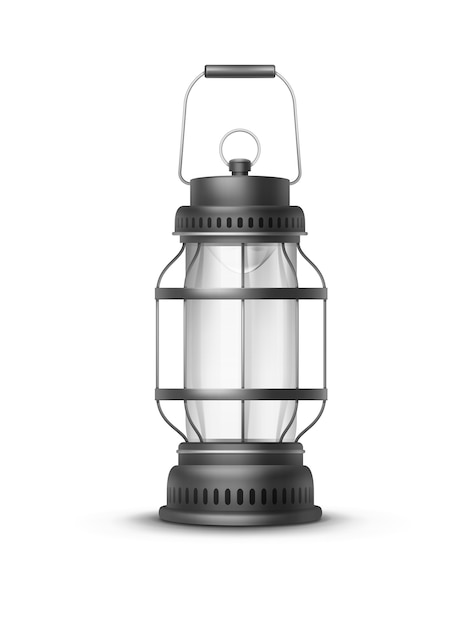 Free vector vector vintage black metal camp lantern front view isolated on white background