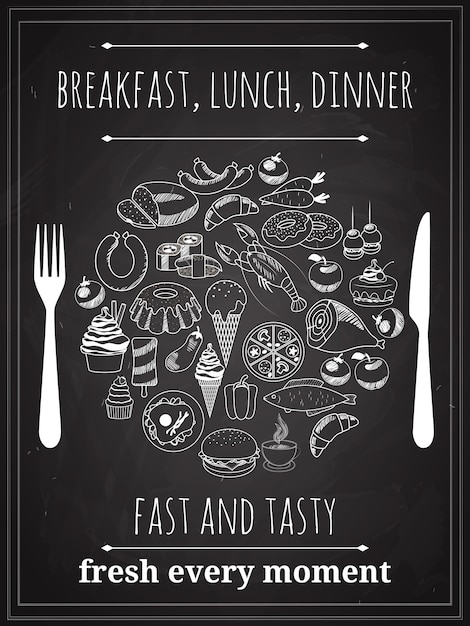 Vettore gratuito vector vintage colazione, pranzo o cena poster sfondo