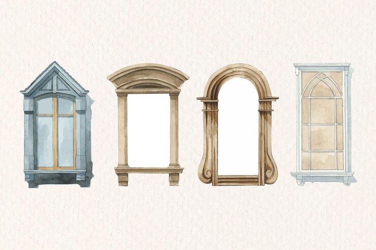 Free Vector vector vintage european window architecture watercolor set