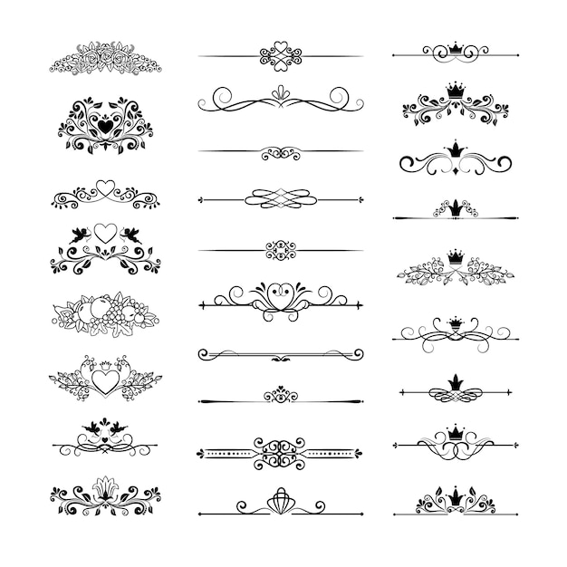 вектор старинный декор страницы с коронами, стрелками и цветочными элементами