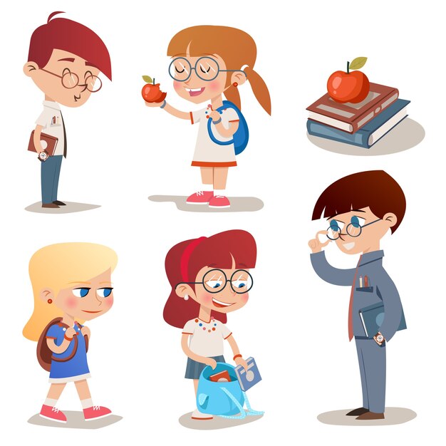 Vector Vintage Style Characters School Children Set