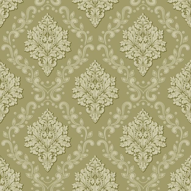 Free vector vector volumetric damask seamless pattern background elegant luxury embossed texture for wallpapers backgrounds and page fill 3d elements with shadows and highlights