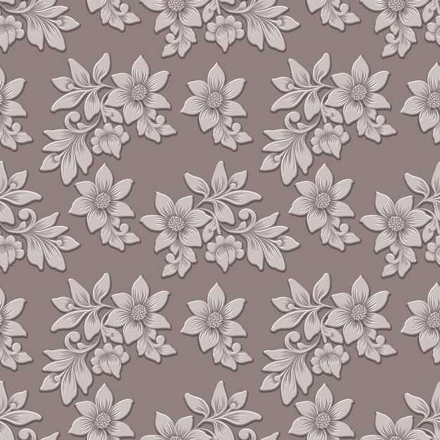Free vector vector volumetric flower seamless pattern background. elegant luxury embossed texture for backgrounds, seamless texture for wallpapers. classical floral 3d ornament with shadows and highlights.