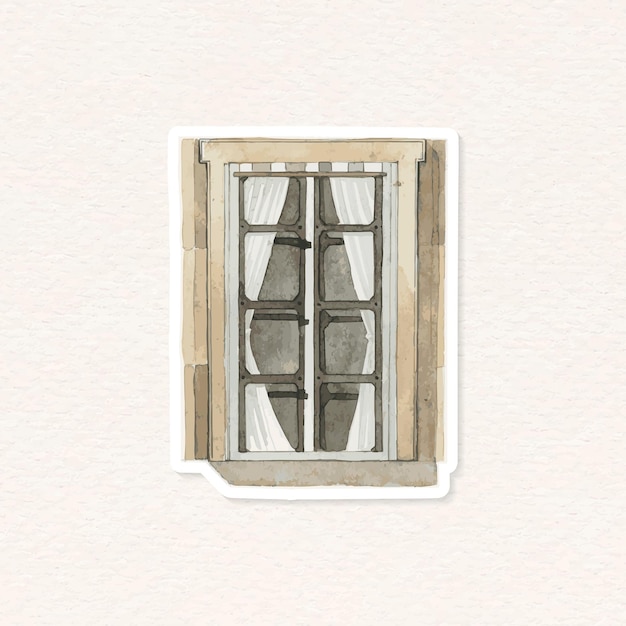 Vector watercolor vintage European window architectural painting