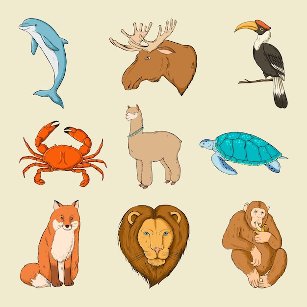 Free vector vector wild animal colorful sticker set