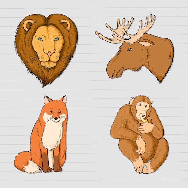 Vector wild animal sticker collection colorful clipart