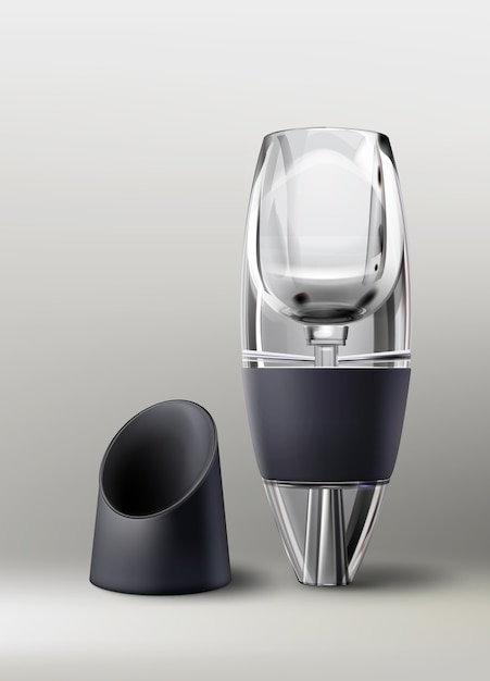 Vector wine aerator with black stand isolated on gradient background, front view
