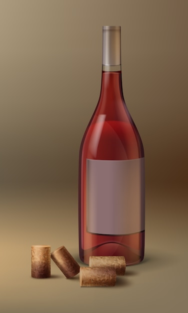 Vector wine bottle with empty label and cork isolated on gradient background