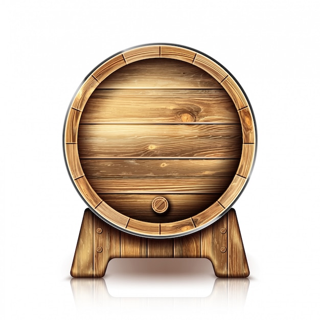 Free vector vector wooden barrel for wine or beer on stand