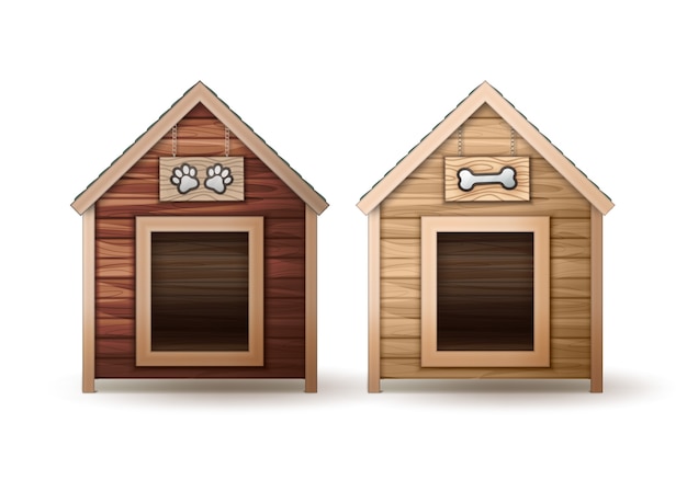 Vector wooden dog houses different colors isolated on white background