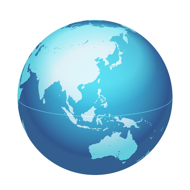 Vector World Globe Map. China, Eastern Asia, Australia, Centered Map.