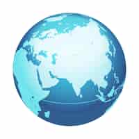 無料ベクター ベクトル世界地球儀地図インド中東アジア中心の地図白い背景で隔離の青い惑星球アイコン