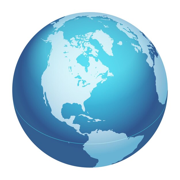 Vector World Globe Map. North America Centered Map. Blue Planet Sphere Icon.