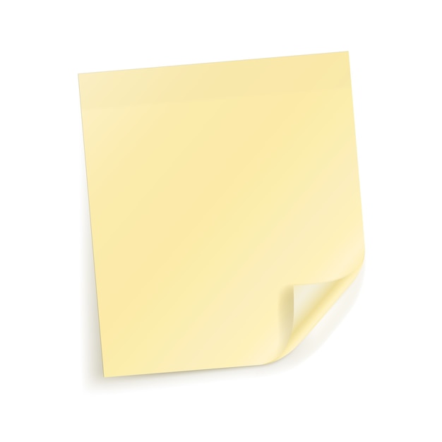 Vettore gratuito vector foglio appiccicoso giallo per le note su bianco