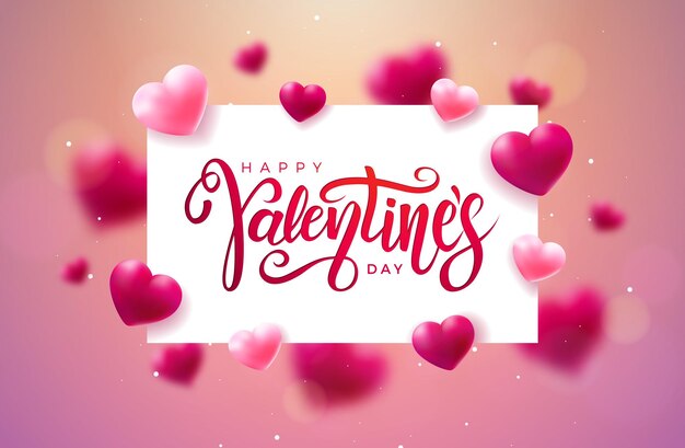 VectorHappy Valentines Day Design with Typography Letter and Colorful Heart on Light Pink Background