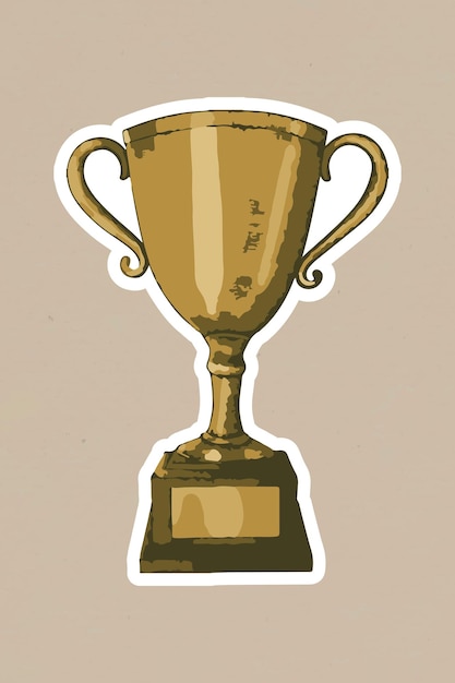 Векторизованная наклейка с золотым трофеем с белой каймой