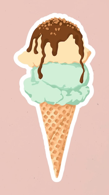 Free vector vectorized ice cream scoops sticker overlay with a white border on a pink background