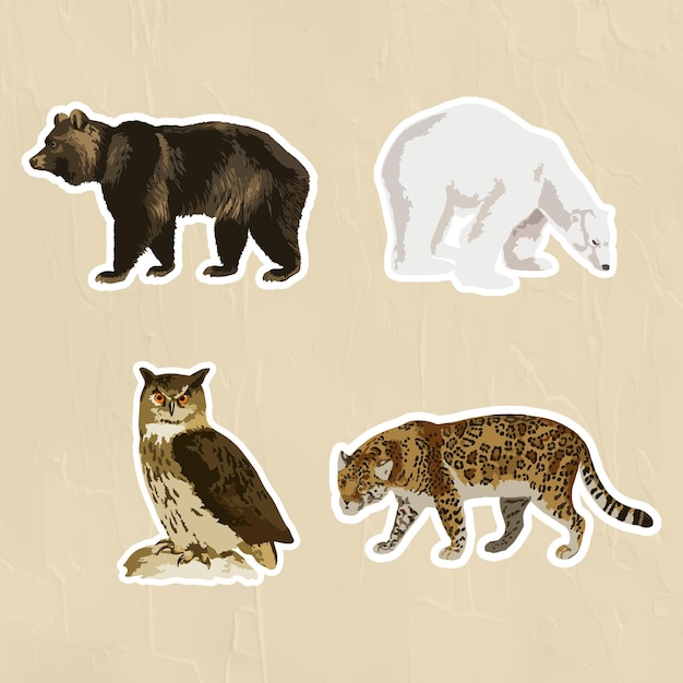 Бесплатное векторное изображение Векторизованная наклейка с винтажными животными с белой каймой