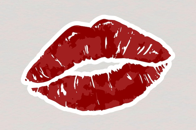 흰색 테두리가 있는 벡터화된 빨간 입술 스티커