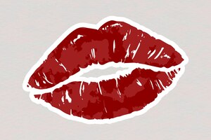 Vectorized red lips sticker with a white border