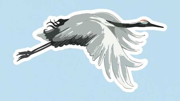 無料ベクター 白い境界線を持つベクトル化されたredcrownedクレーン鳥のステッカー