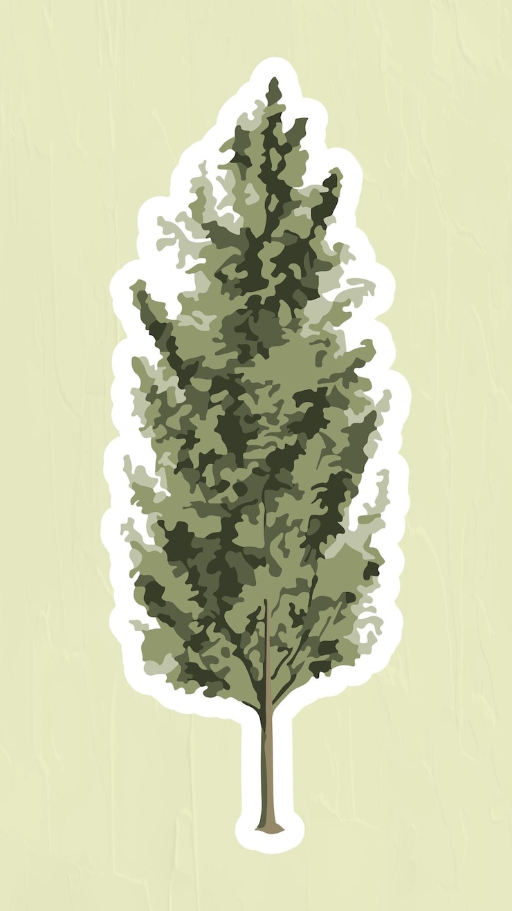 Free Vector vectorized spruce tree sticker overlay with a white border on a sage green background