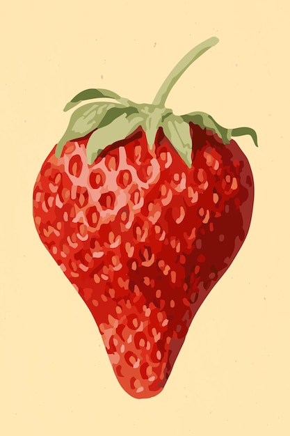 Vectorized strawberry fruit sticker overlay on a beige background