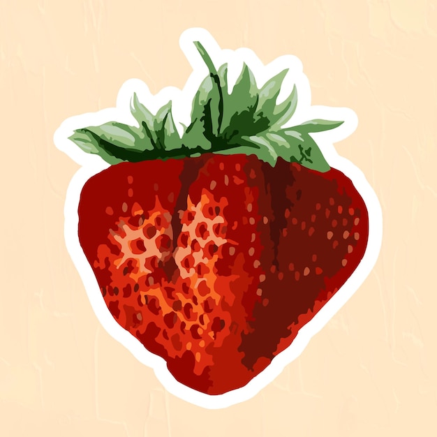 Free vector vectorized strawberry fruit sticker overlay with a white border on a beige background