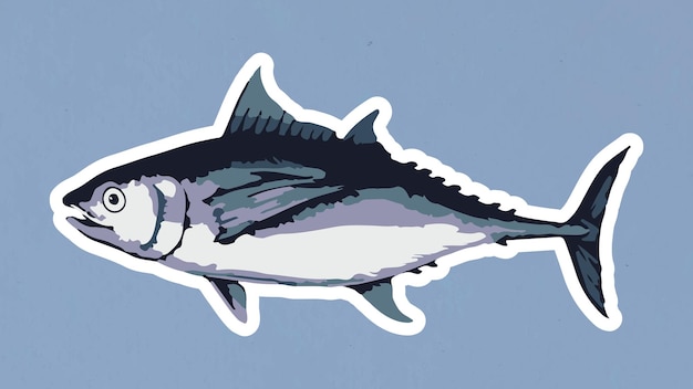 Vettore gratuito adesivo vettorializzato di tonno con bordo bianco