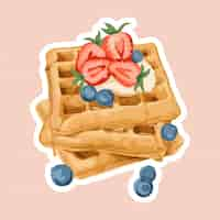 Free vector vectorized waffles topped with berries sticker overlay with a white border on a pink background