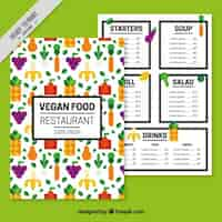 Vettore gratuito menu di cibo vegan con verdure colorate piatte