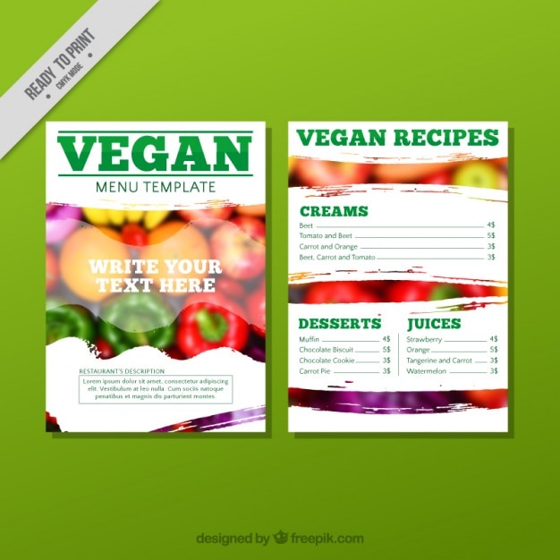 Vegan restaurant menu with a picture