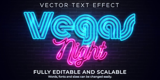 Бесплатное векторное изображение Эффект неонового текста в вегасе, редактируемый стиль текста в стиле ретро и вечеринки
